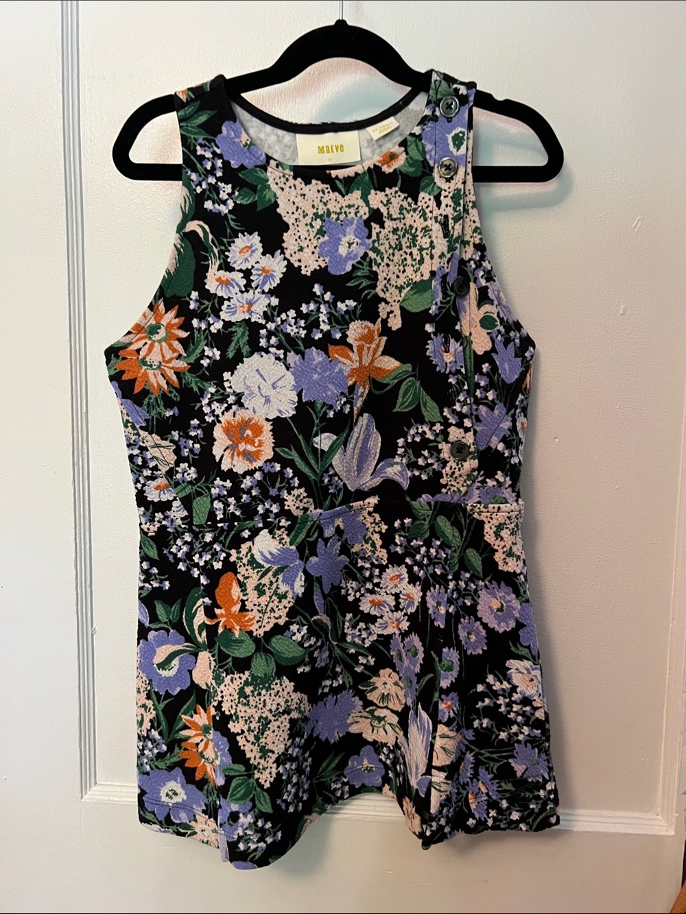 Maeve Black Floral Tank with Purple, Green & Orange Print